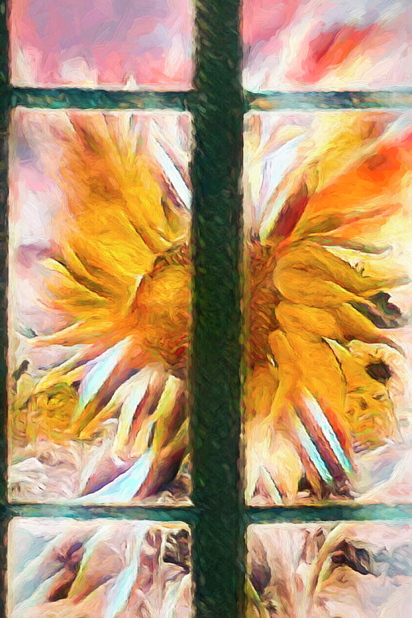 Sunflower Window Oil Painting Photograph by Debra and Dave Vanderlaan