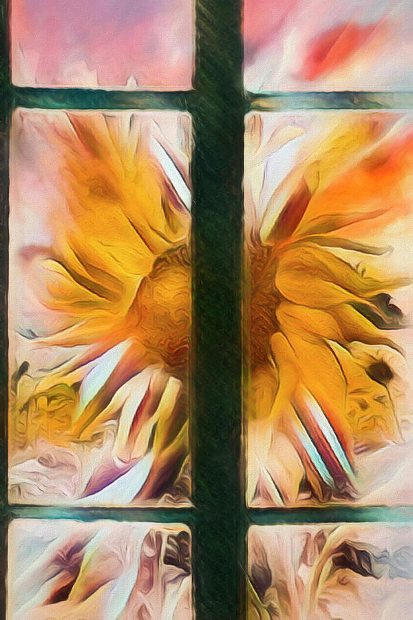 Sunflower Window Watercolors Photograph by Debra and Dave Vanderlaan