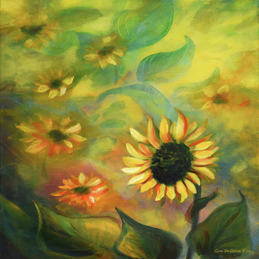 Sunflowers 35, Square Painting Painting by Gina De Gorna
