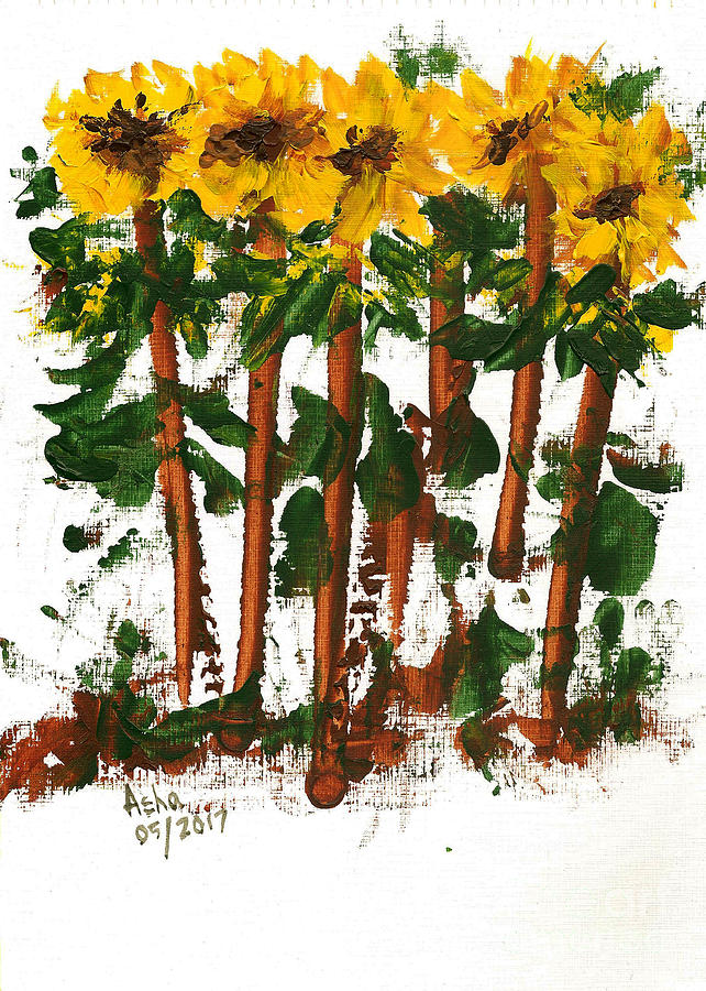 Sunflowers Abstract Painting by Asha Sudhaker Shenoy
