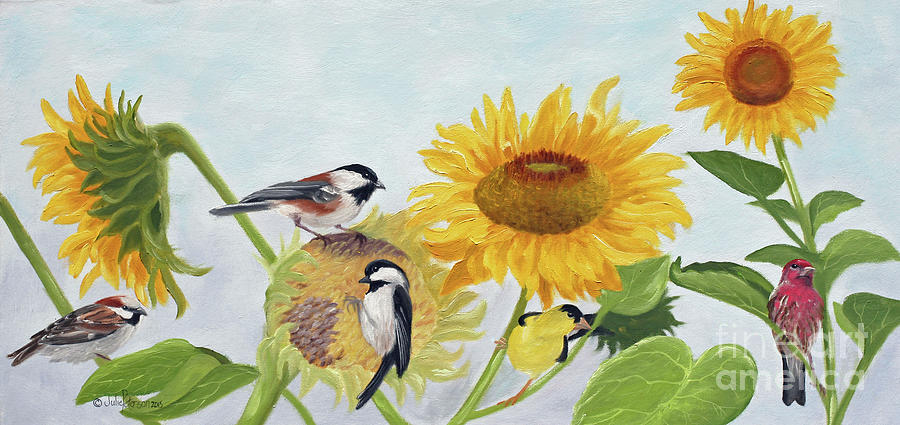 Sunflowers and Birds Painting by Julie Peterson