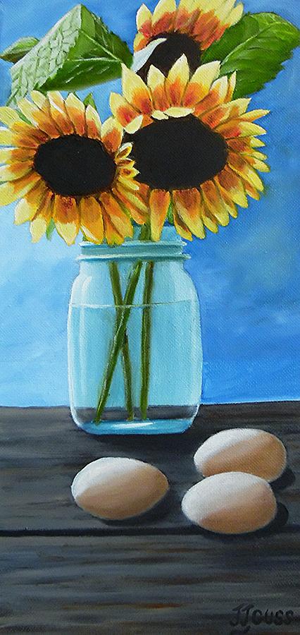 Egg Painting - Sunflowers And Eggs by Janet Guss