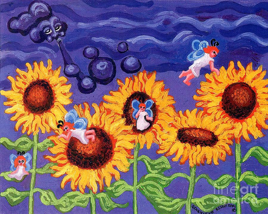 Sunflower Painting - Sunflowers and Faeries by Genevieve Esson