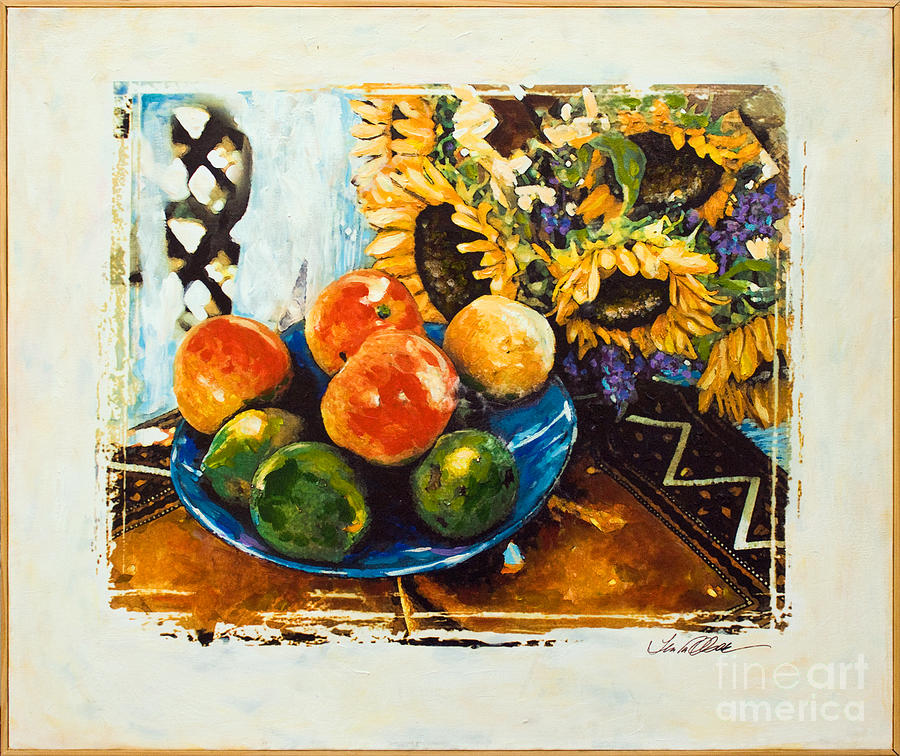 Sunflowers and Fruit Painting by Linda Olsen