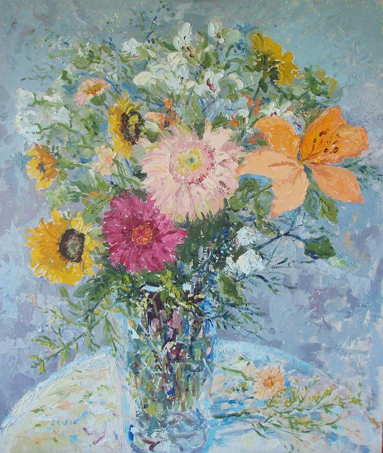 Sunflowers and Gerbera Daisies Painting by Elinor Fletcher
