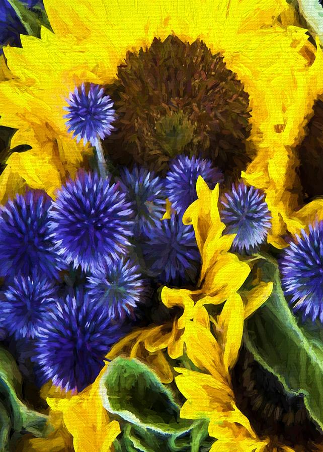 Sunflowers and Globe Thistles Digital Art by Charmaine Zoe