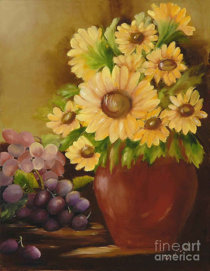 Sunflowers and Grapes Painting by Carol Sweetwood