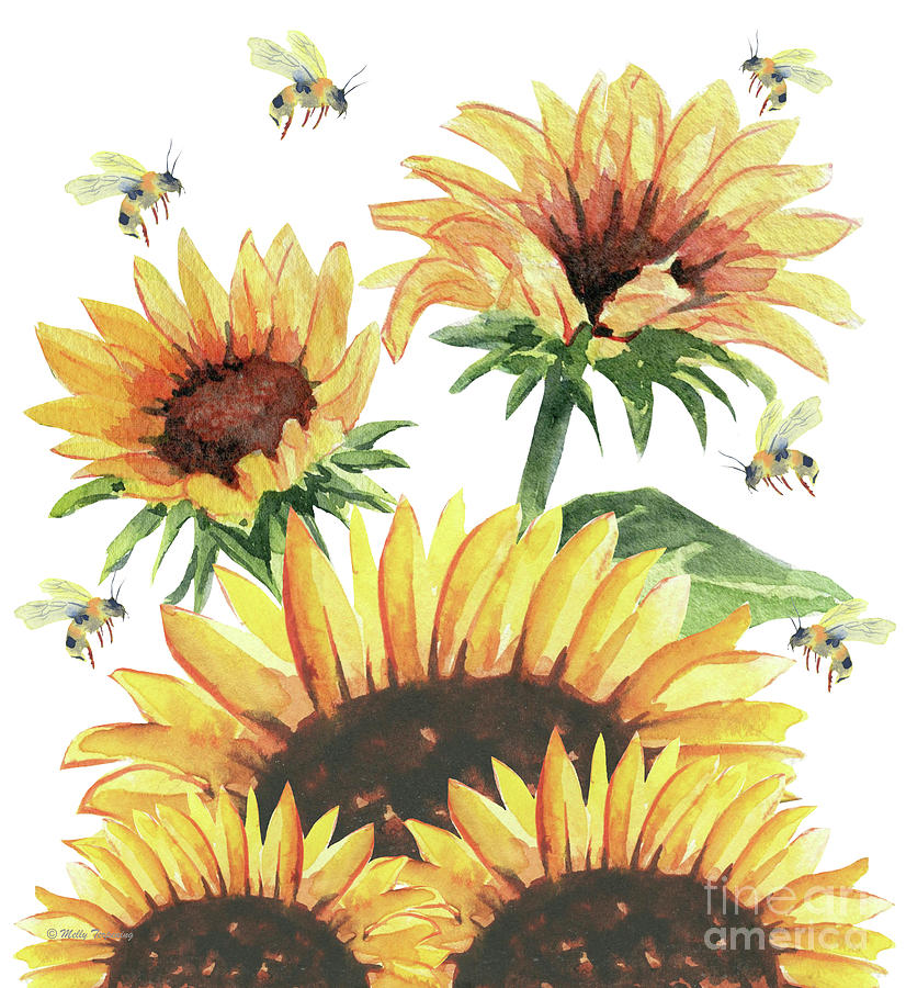 Sunflowers and Honey Bees Painting by Melly Terpening