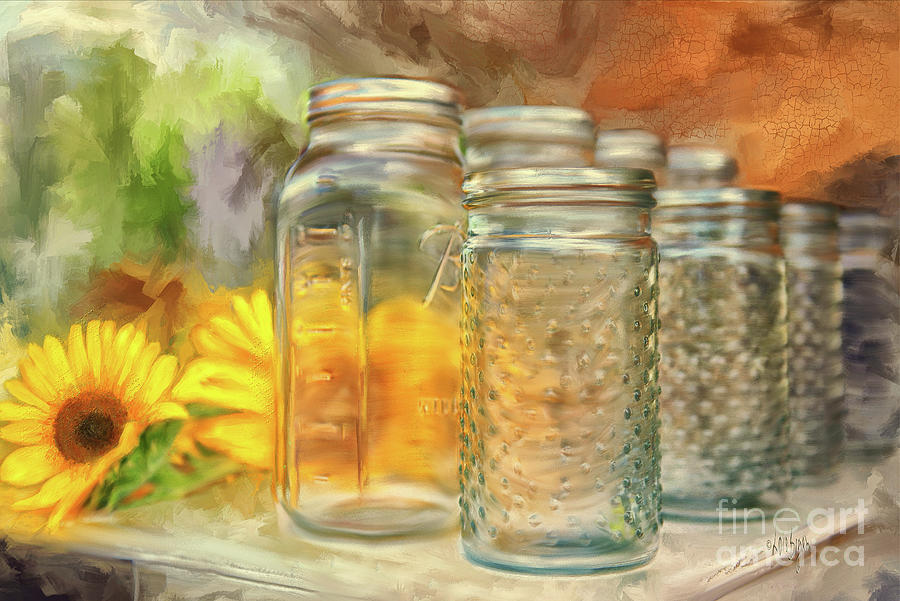 Sunflowers And Jars Digital Art by Lois Bryan