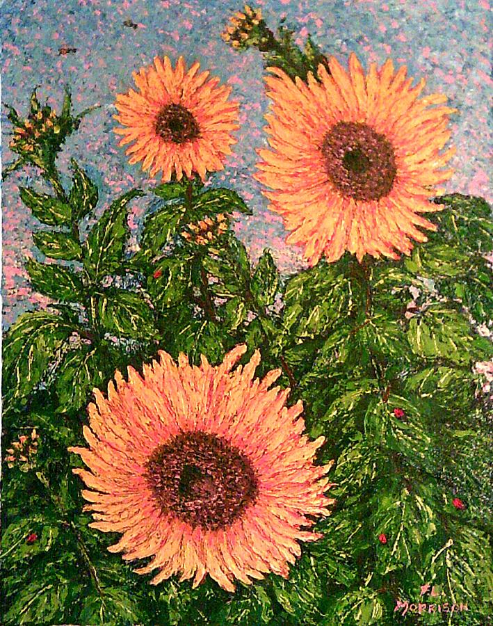 Sunflowers and lady bugs Painting by Frank Morrison