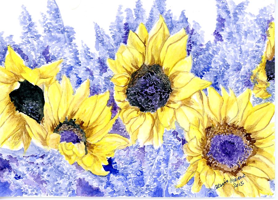 Flower Painting - Sunflowers and Lavender by Alexis Grone