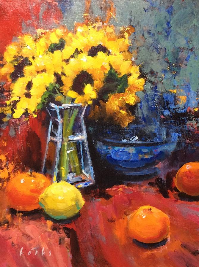 Sunflowers and Oranges Painting by David Forks - Fine Art America