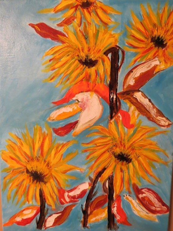 Sunflowers At Harvest Painting by Sharyn Winters