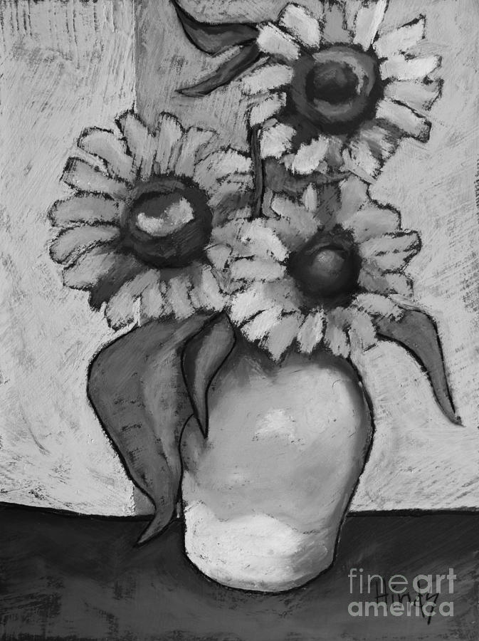 Sunflowers Black And White Drawing