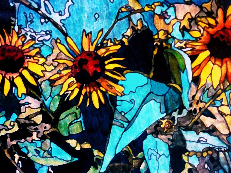 Flower Painting - Sunflowers Blue by Tom Herrin
