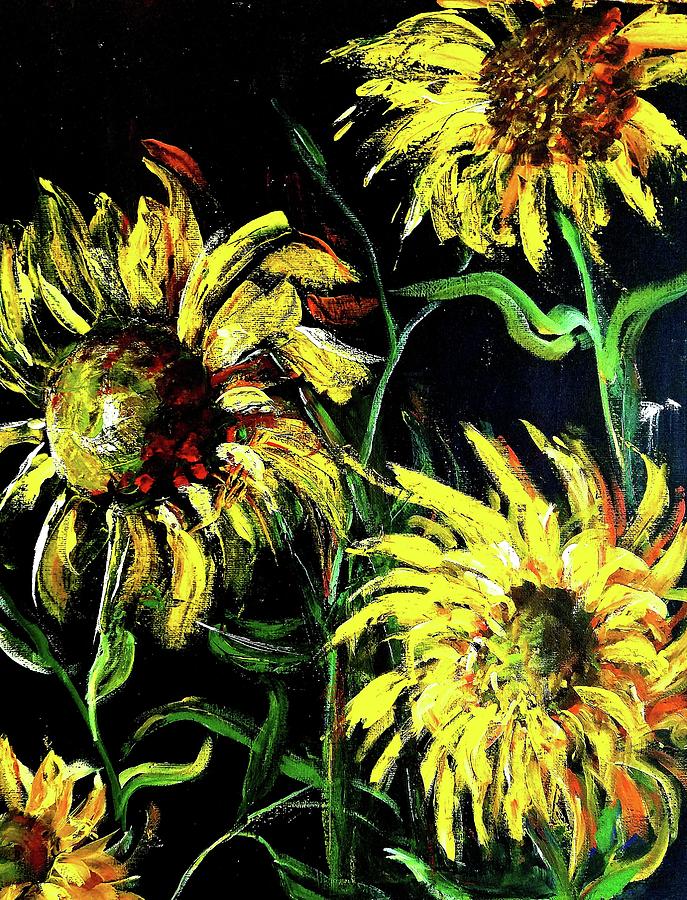 Sunflowers Bursting Painting by Bernadette Krupa