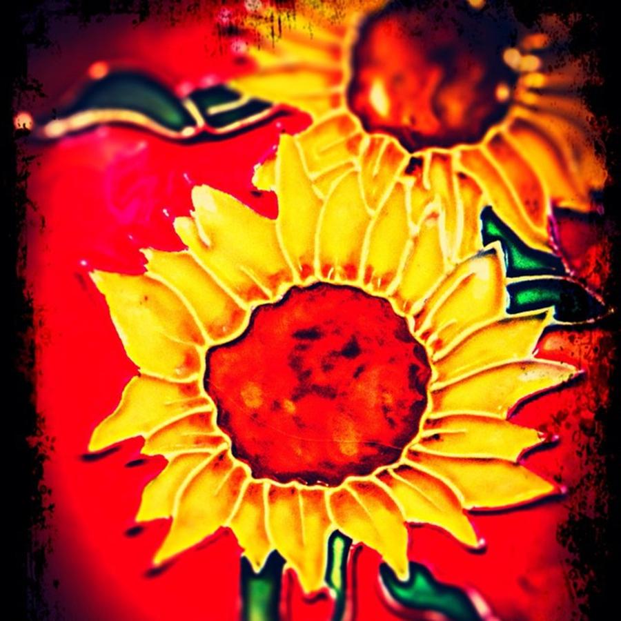 Cheerful Photograph - #sunflowers #ceramic #art #colours #red by Sam Stratton