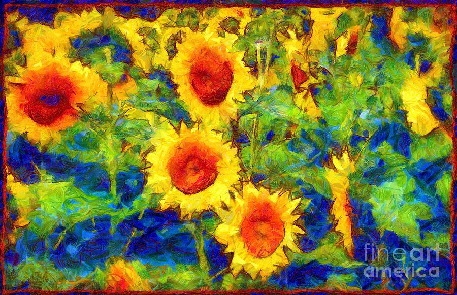 Sunflower Photograph - Sunflowers Dance in a field by Janine Riley