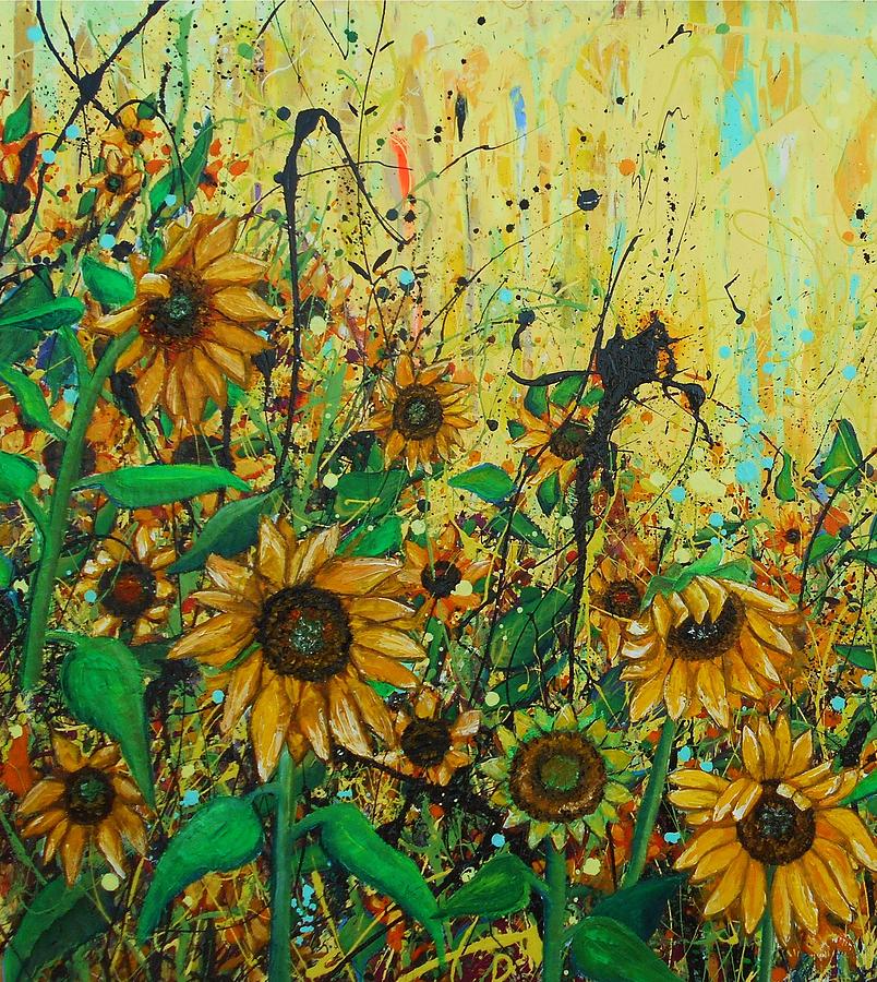 Sunflowers Detail Painting by Angie Wright