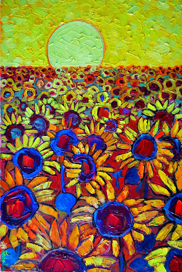 Sunflowers Field At Sunrise Painting by Ana Maria Edulescu