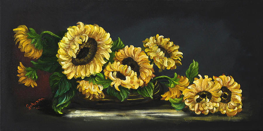 Flower Painting - Sunflowers From The Garden by Johanna Lerwick