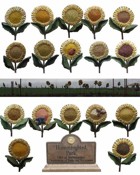 Sunflowers Hummingbird Park Sacramento CA Sculpture by Faducci- Solomon Bassoff Domenica Mottarella