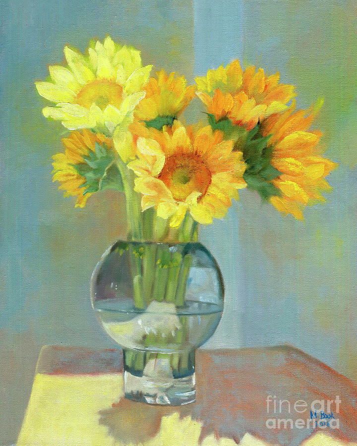 Sunflowers in a Glass Vase Number One Painting by Marlene Book