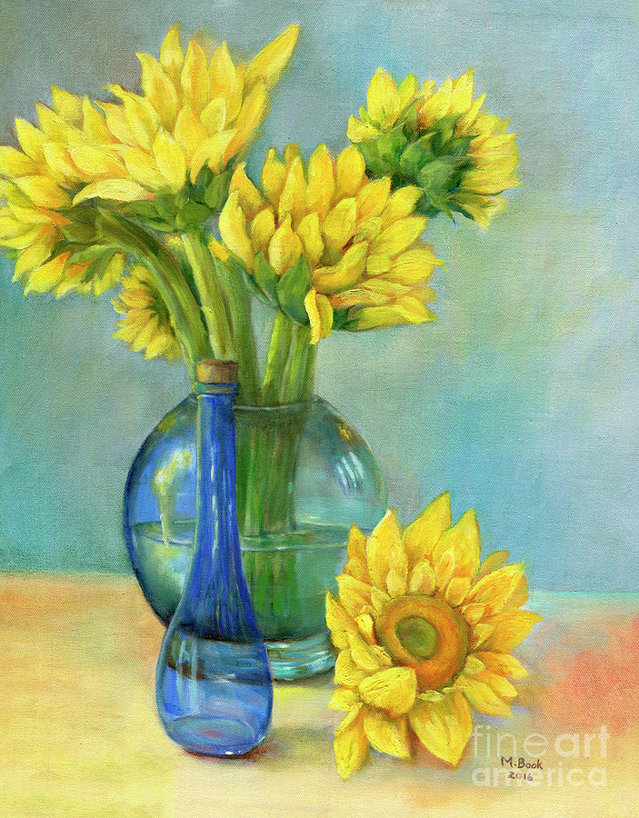 Sunflowers in a Glass Vase Number Two Painting by Marlene Book
