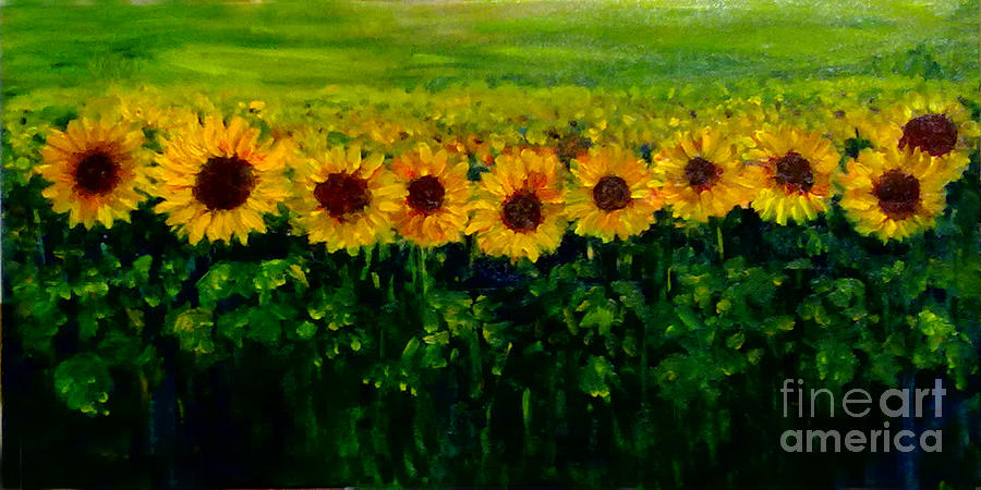 Sunflowers in a row Painting by Asha Sudhaker Shenoy
