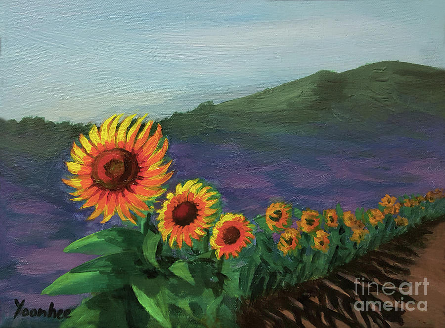  Sunflowers in a row Painting by Yoonhee Ko