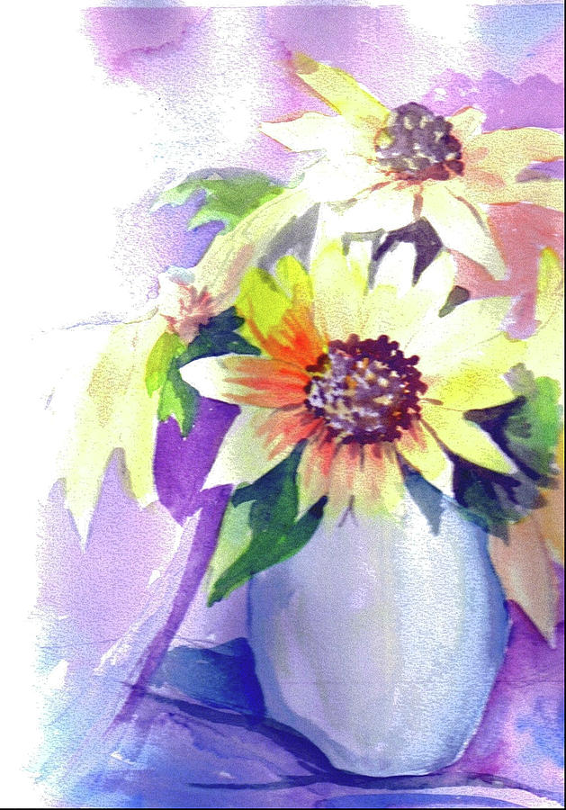 Sunflowers in a vase Painting by Saga Sabin