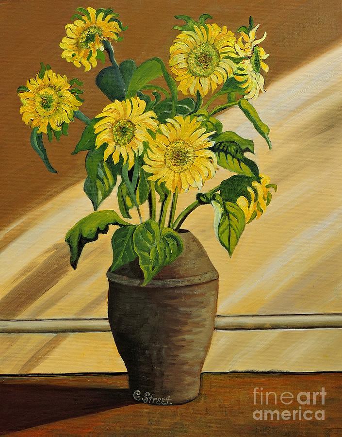 Sunflowers In Clay Vase Painting