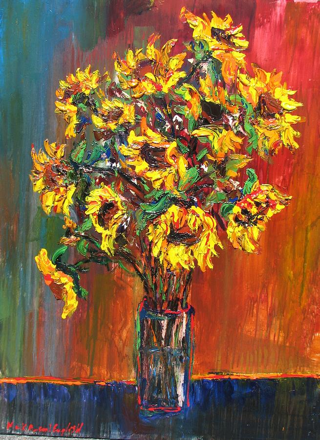 Sunflowers In Clear Vase Painting By Mark Carson English - Fine Art America