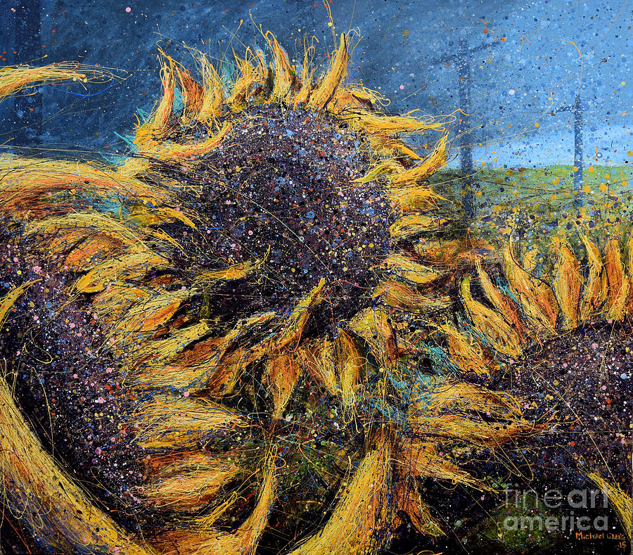 Sunflowers In Field Painting By Michael Glass