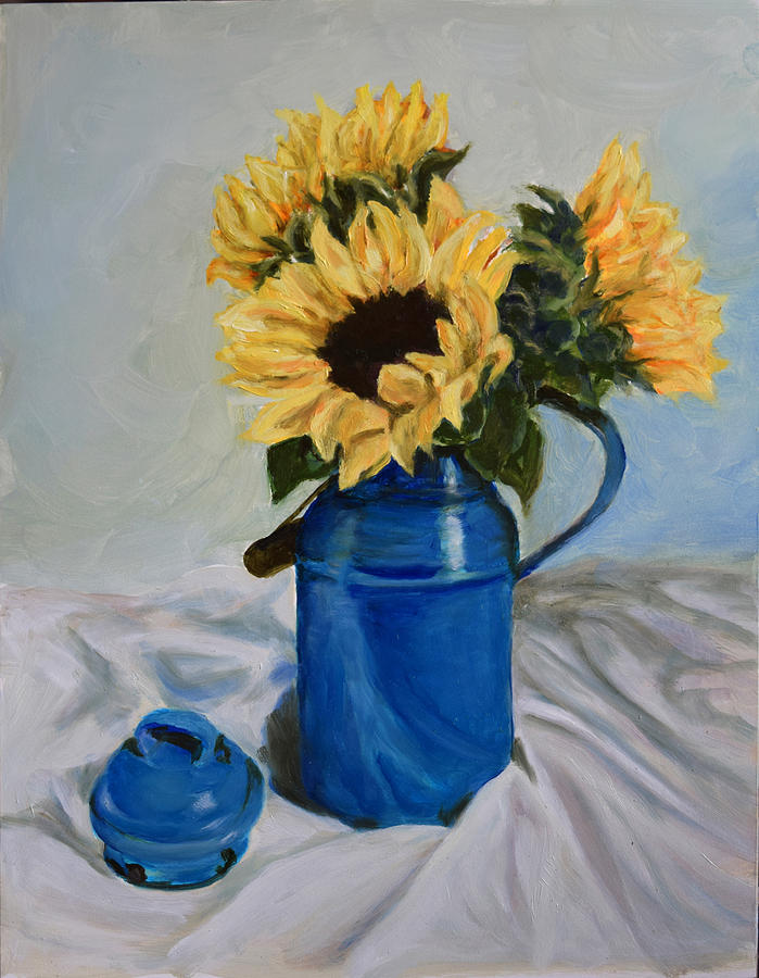 Sunflowers in Milkcan Painting by Sandra Nardone