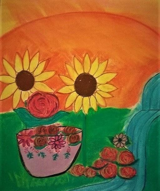 Sunflowers Pastel - Sunflowers in nature by Lynette Fekete Sunflowers Pastel - Sunflowers in nature by Lynette Fekete