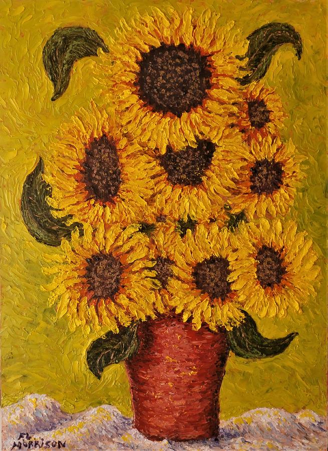 Sunflowers In Red Pot Painting