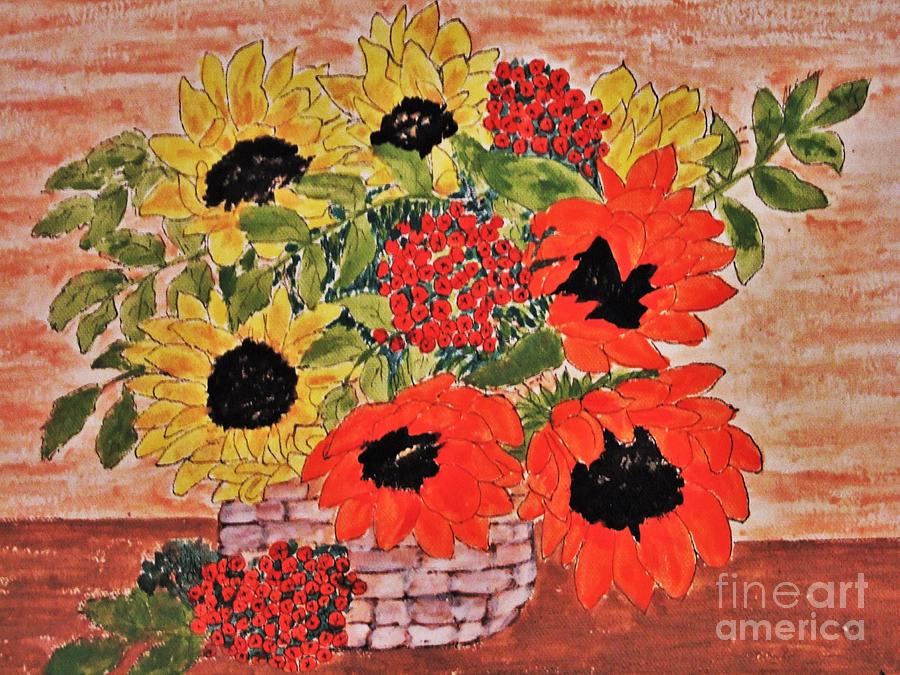 Sunflowers In The Basket Painting by Jasna Gopic