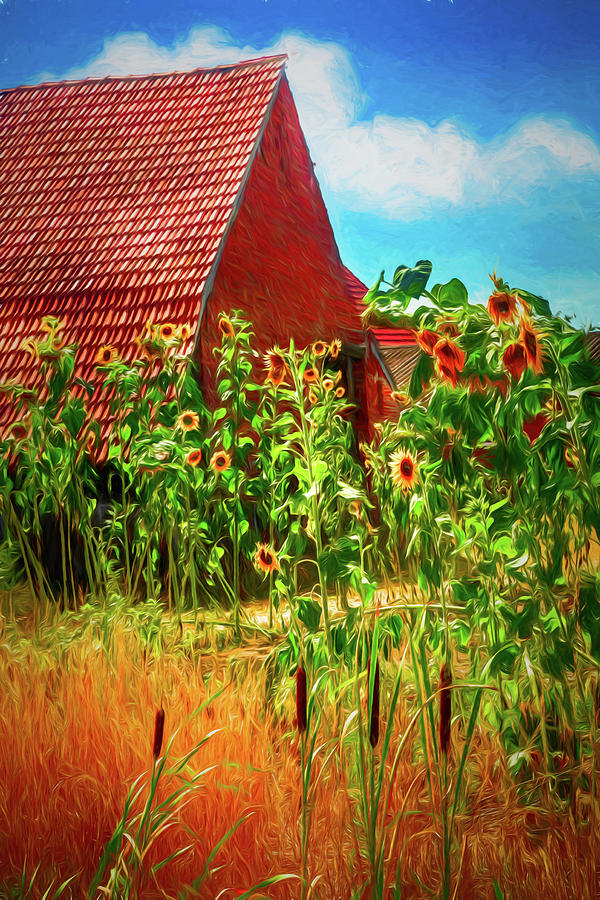 Sunflowers in the Countryside Painting Photograph by Debra and Dave Vanderlaan