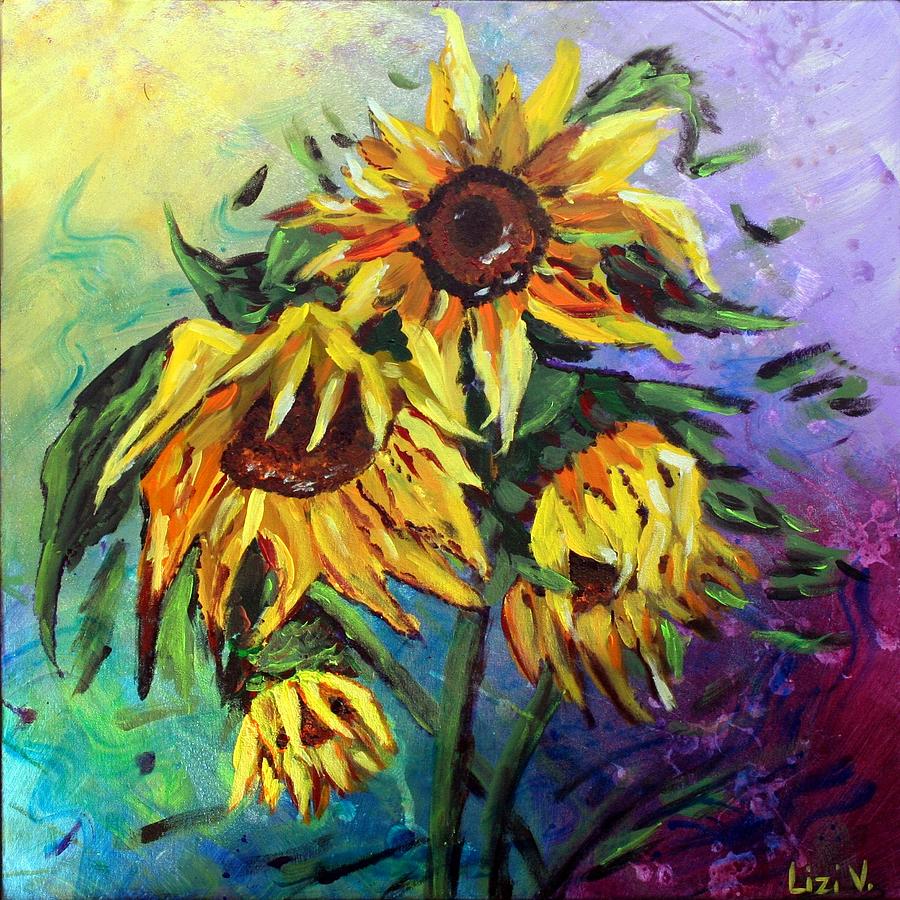 SUNFLOWERS in the RAIN Painting by Luiza Vizoli - Fine Art America