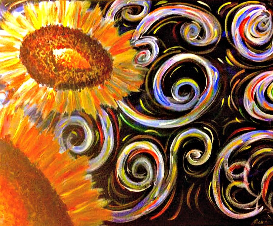 Sunflowers in the Wind Painting by Linda Stanton