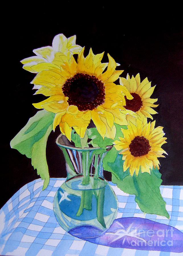 Still Life Painting - Sunflowers in Vase by Teresa Boston