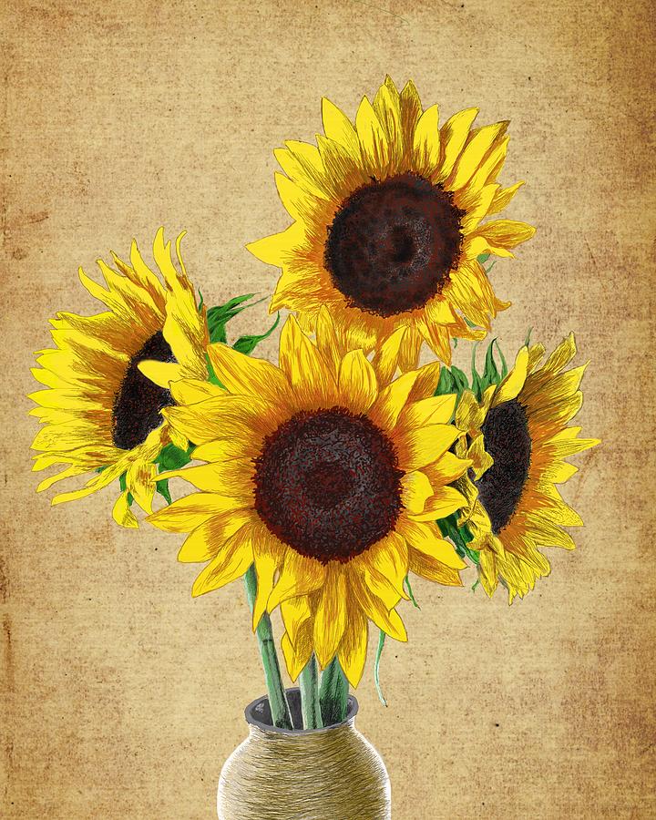 Sunflowers In Vase Digital Art By Todd Hobin