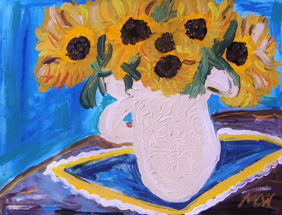 Sunflowers Ironstone and Lace Painting by Mary Carol Williams
