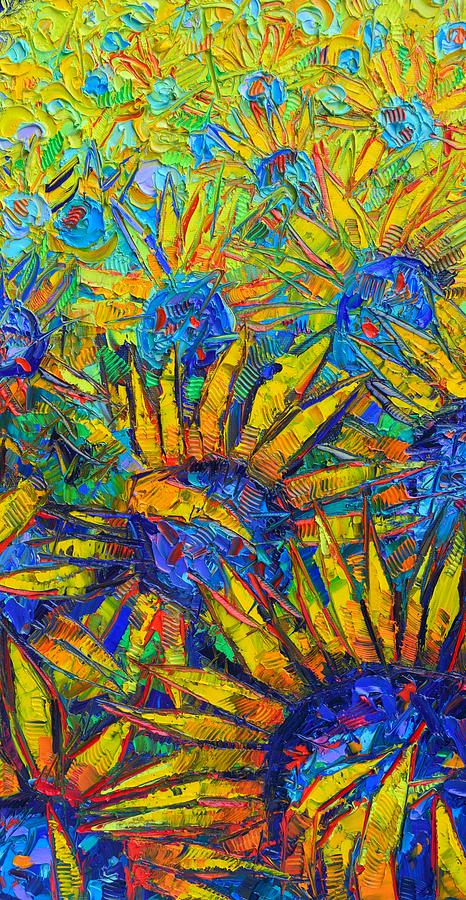 SUNFLOWERS JOY modern impressionist abstract impasto palette knife oil painting Ana Maria Edulescu Painting by Ana Maria Edulescu