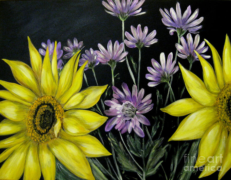 Sunflowers Kiss.Original painting Painting by Oksana Semenchenko