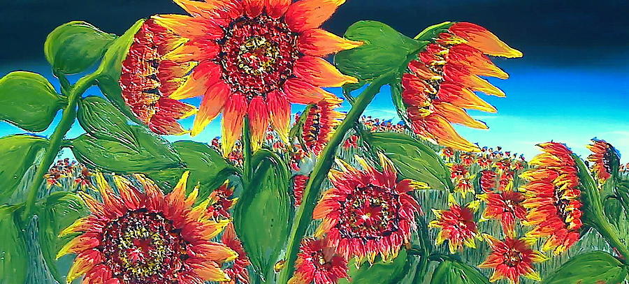 Tuscany Vineyards Painting - Sunflowers Of The Sky by James Dunbar