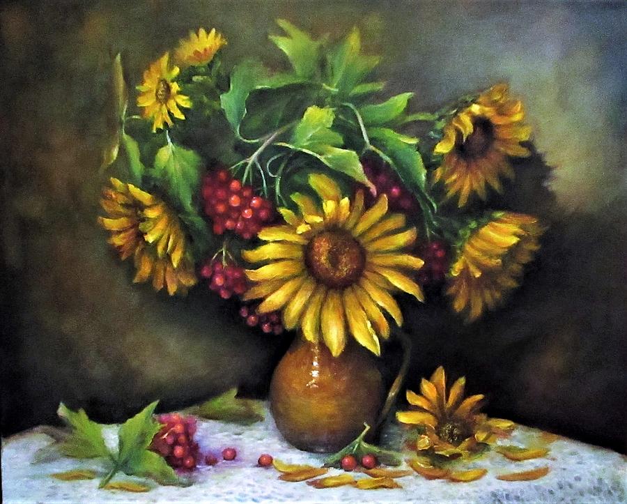Berries Painting - Sunflowers oil canvas painting by Natalja Picugina Berries Painting - Sunflowers oil canvas painting by Natalja Picugina