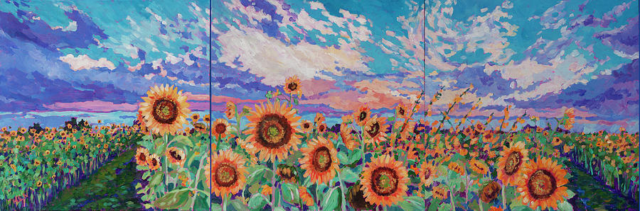 Sunflowers on a Cloudy Day Painting by Heather Nagy