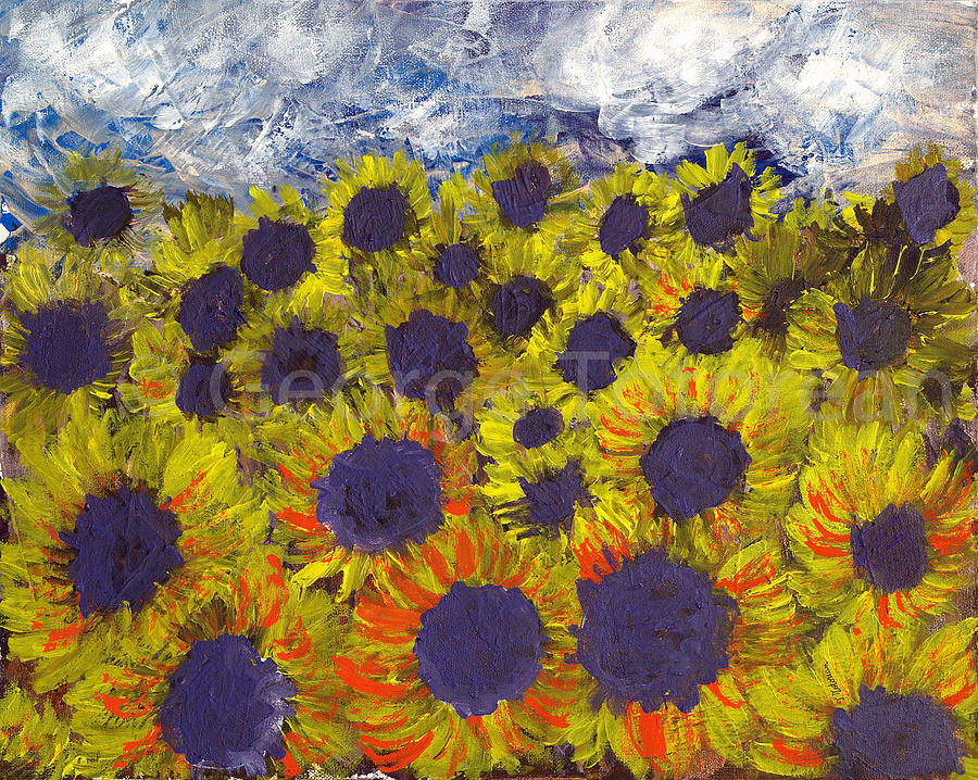 Sunflowers on a Cloudy day Painting by Teodora Totorean